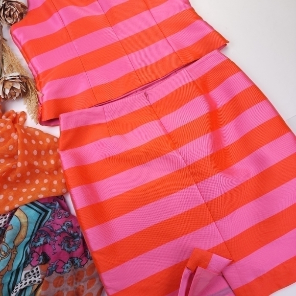 Tanner Doncaster Orange Pink Stripe Collaboration Skirt Suit Set Sz 14 - Picture 13 of 16